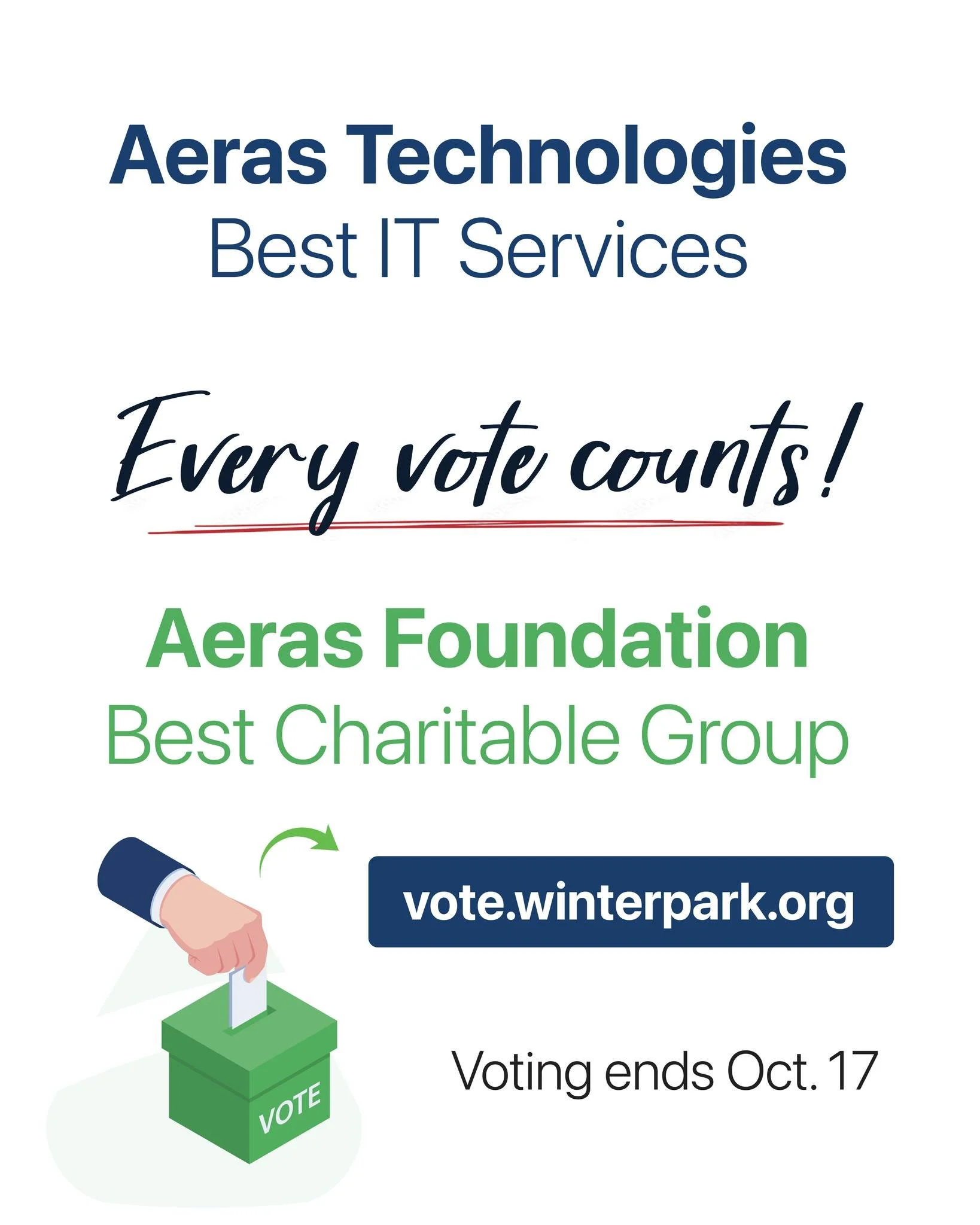 To our Aeras family, we need your vote (every day) for the Best of Winter Park 2025 competition! As the previous years runner-up and winner, we want to continue to provide technology at NO COST to fellow non-profits in the Orlando area. ➤ www.vote.wi