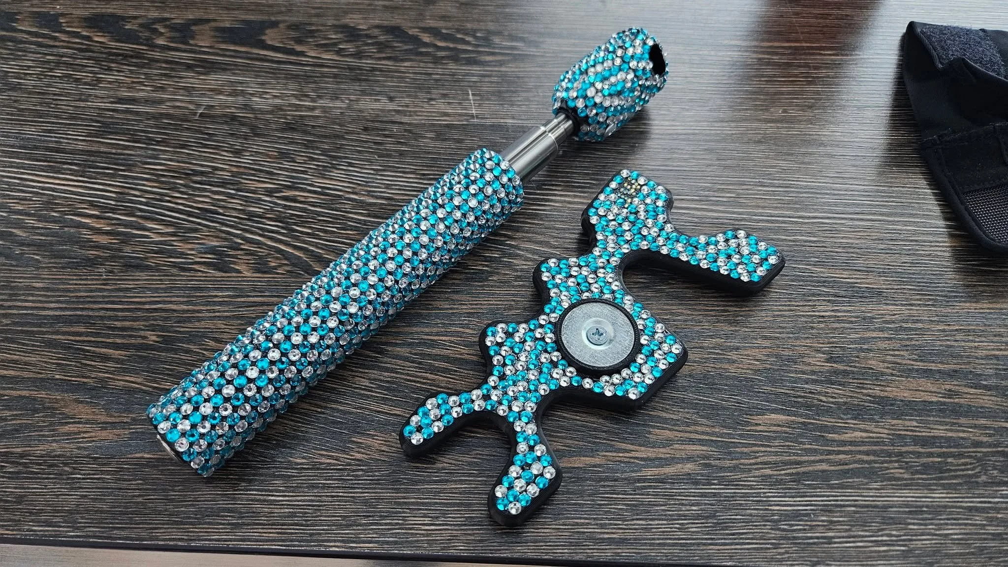 I sent Artist LuRinda Pearce a few modified bridge kits to see what she could do with them.  Had the opportunity to see one in person today and was absolutely blown away!  Folks, if you would like a Jones Works Magnetic Bridge Kit and have it blinged