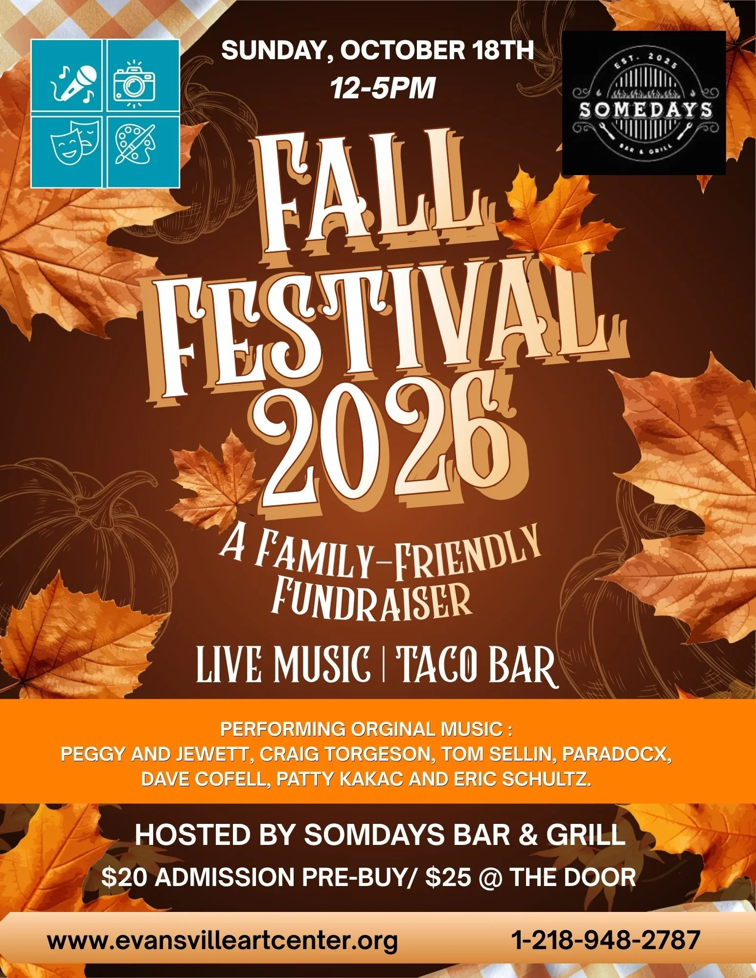 The flye is brown with fall colors and text telling about this event
