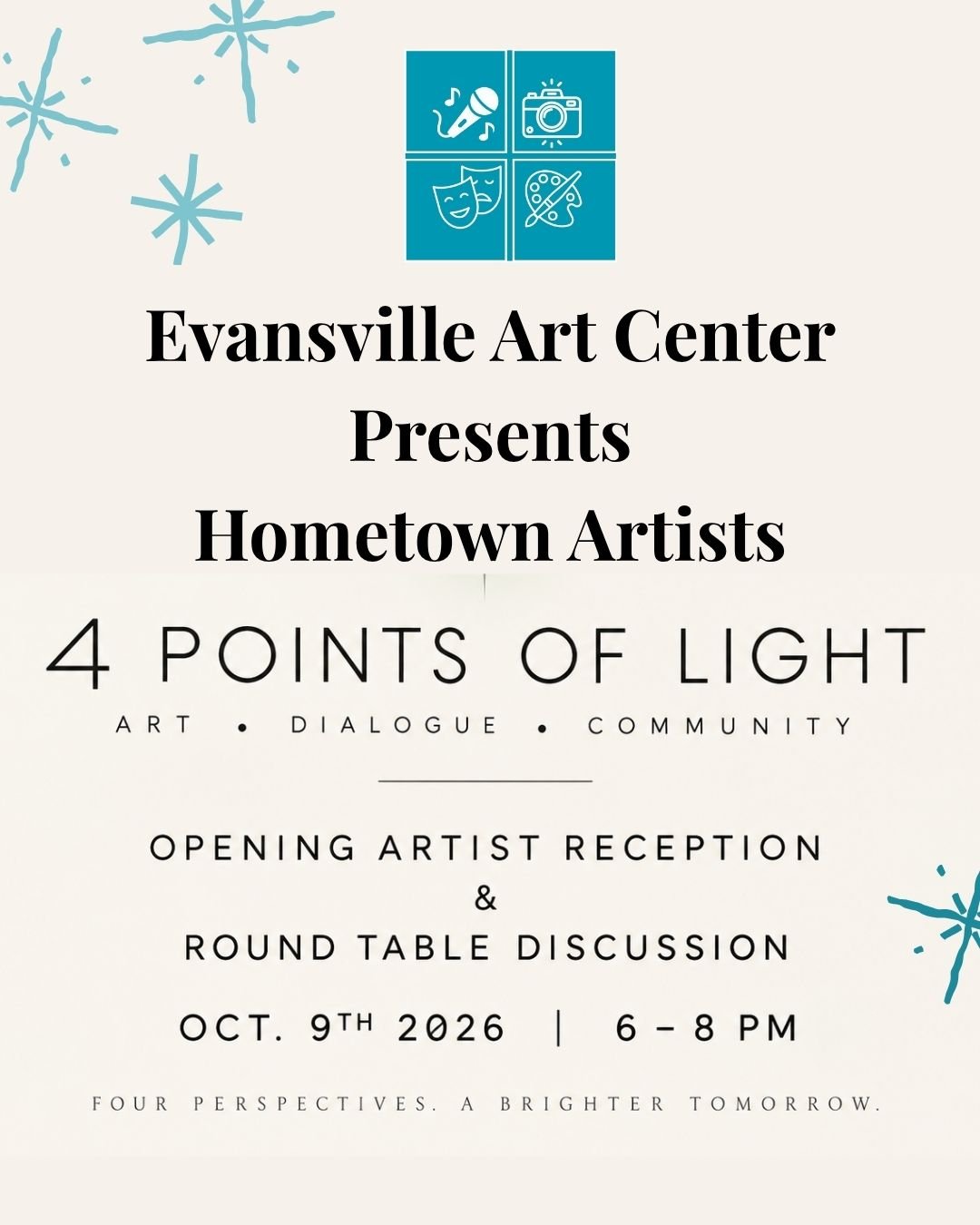 Graphic announces date and time for the Opening Reception and Round Table Discussion for 4 Points of Light artists