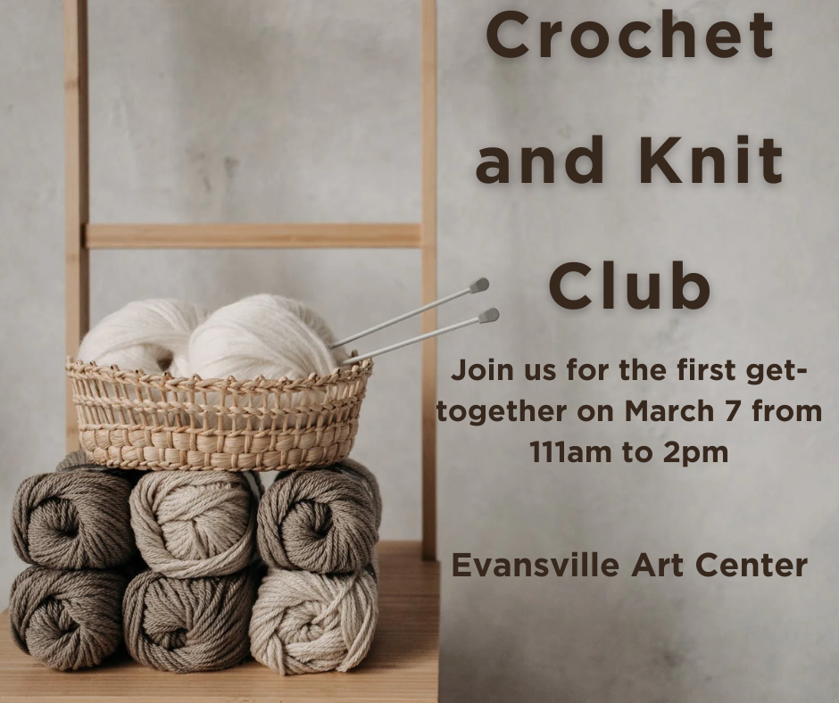 Photo of a basket of yarn announces the Crochet and Knit Club