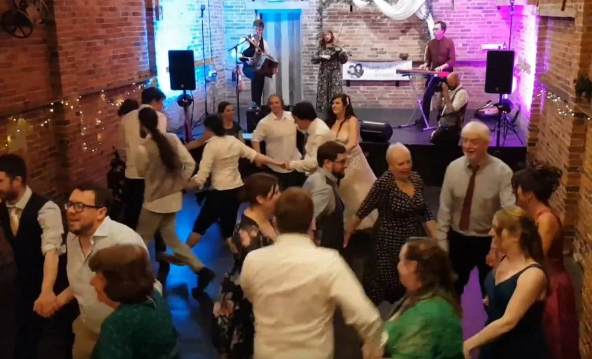 Photo shows Irish folk dance gathering