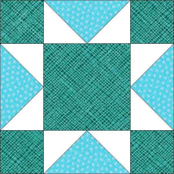 Graphic shows a quilt in blues and white