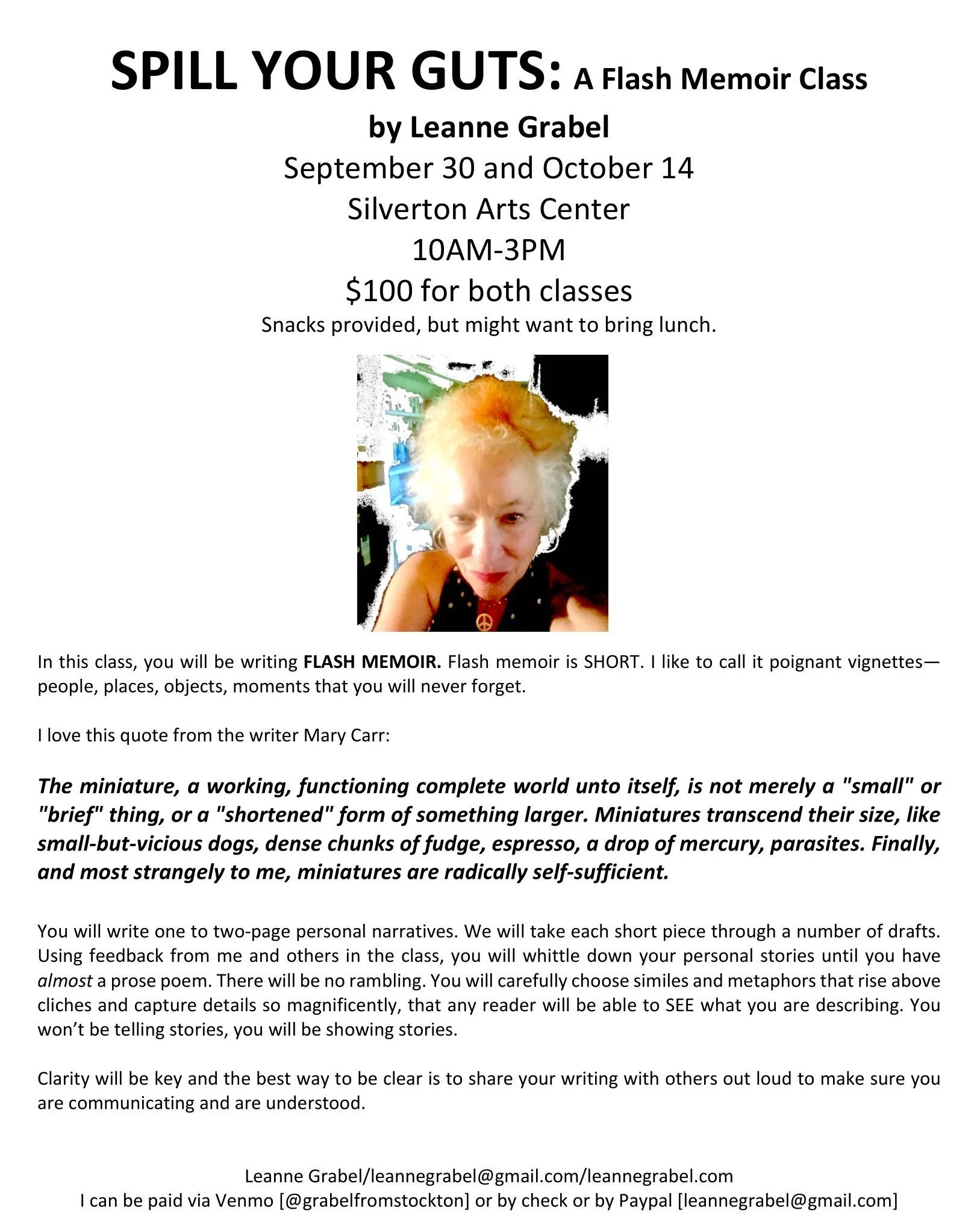 SPILL YOUR GUTS: A Flash Memoir Class