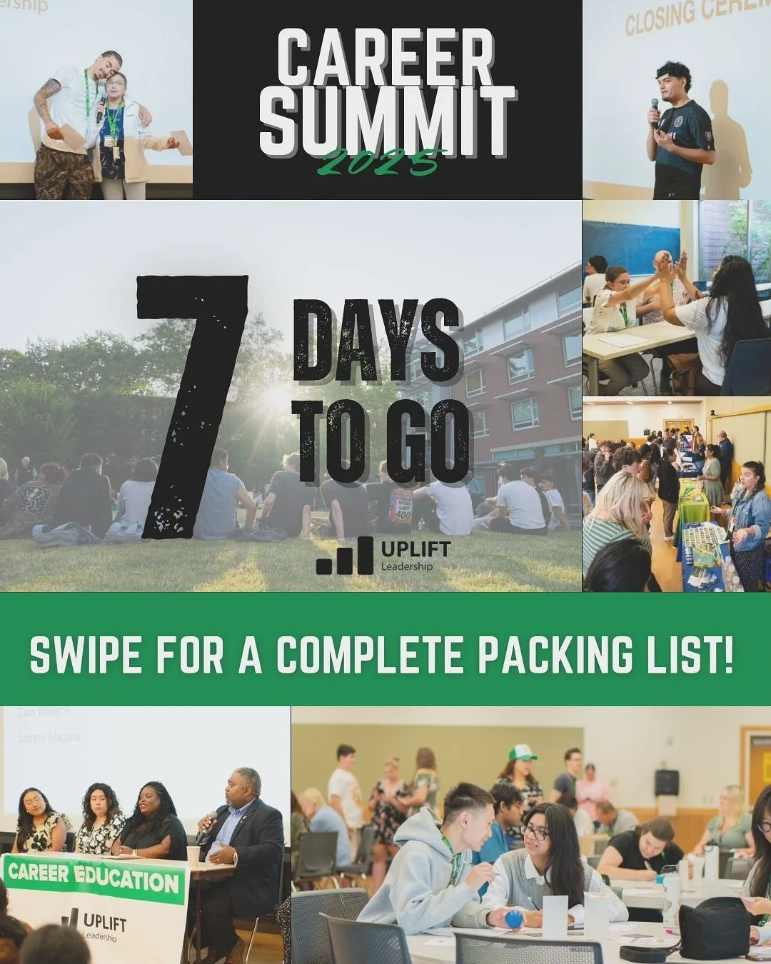One week till your on campus‼️🦆

Don&rsquo;t wait till the night before to start packing, SWIPE for the UPLIFT packing list📋

#CareerSummit #PackingList #OneWeekAway #UniversityofOregon #WorkforceDevelopment #CareerExploration #Mentorship #Communit