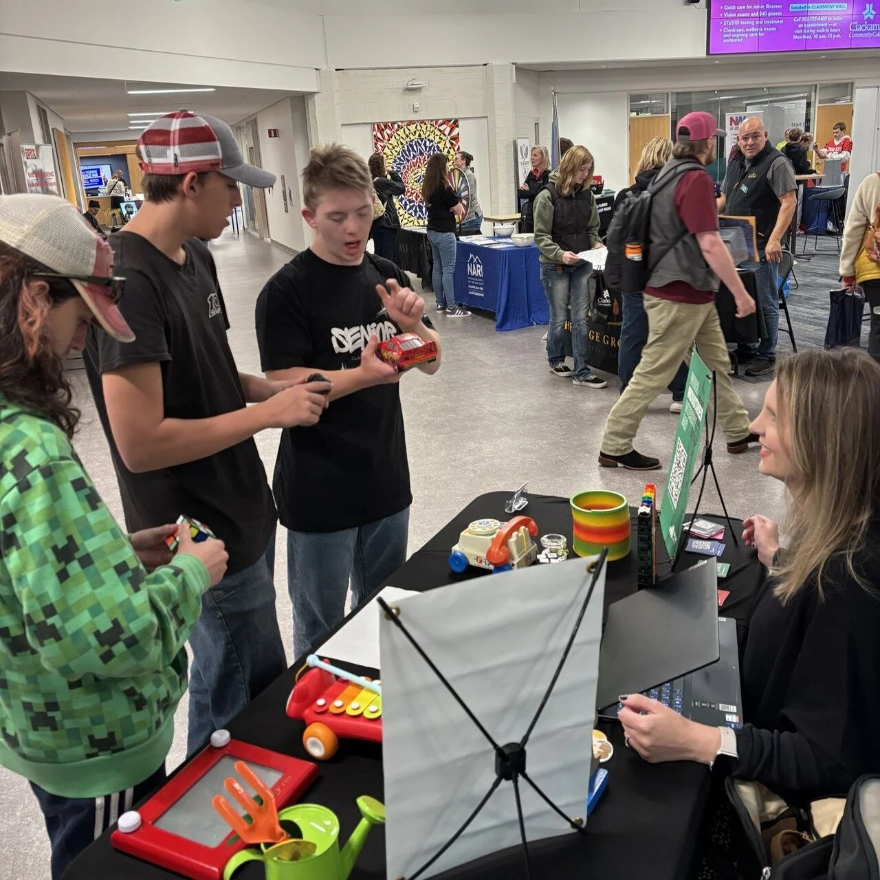 It was our first time exhibiting at the MFG Day & Taste of the Trades Career Fair at @clackamascommunitycollege… Lots of builders and engineers in the room today! (We ran out of orange industry cards.)