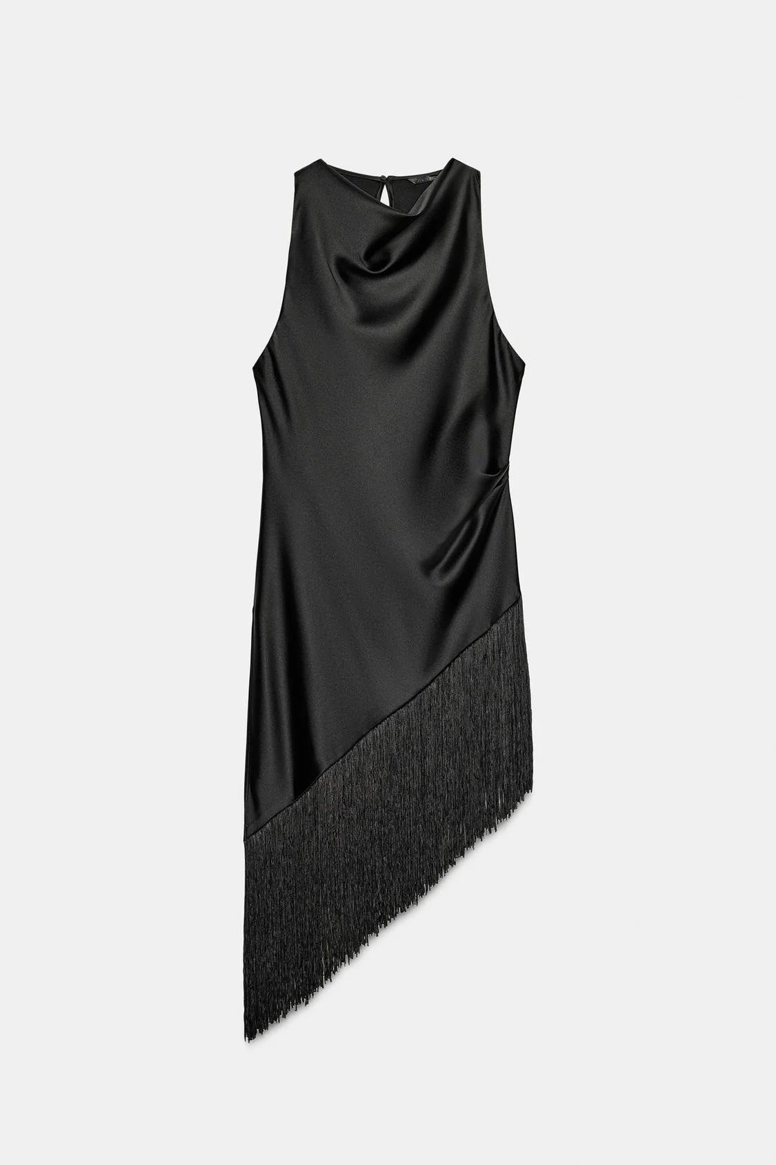 Zara black fringe dress spring fashion