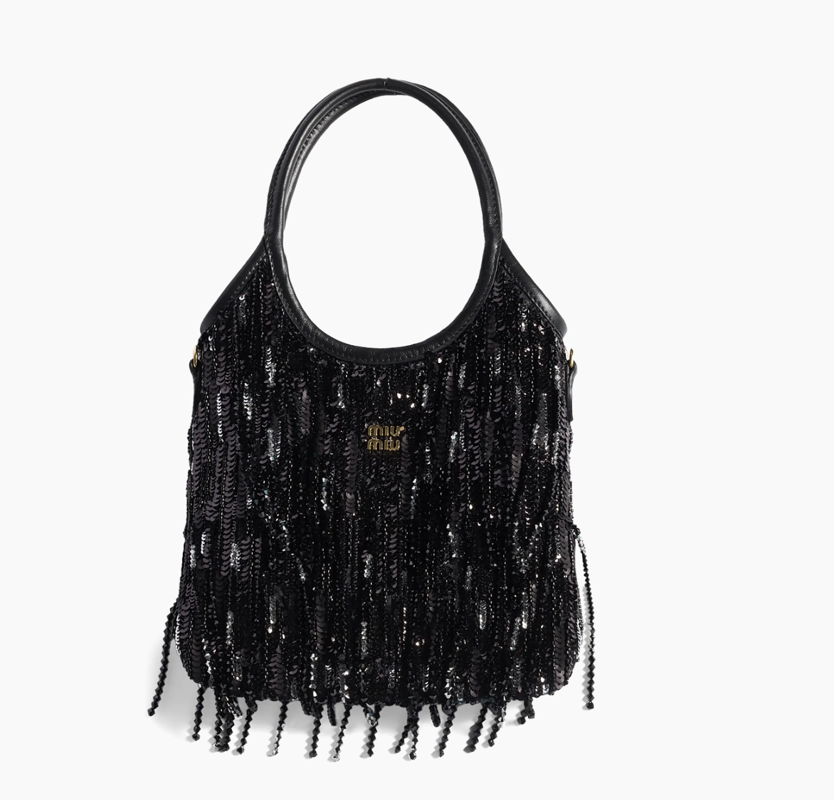 Miu Miu black sequin fringe handbag
