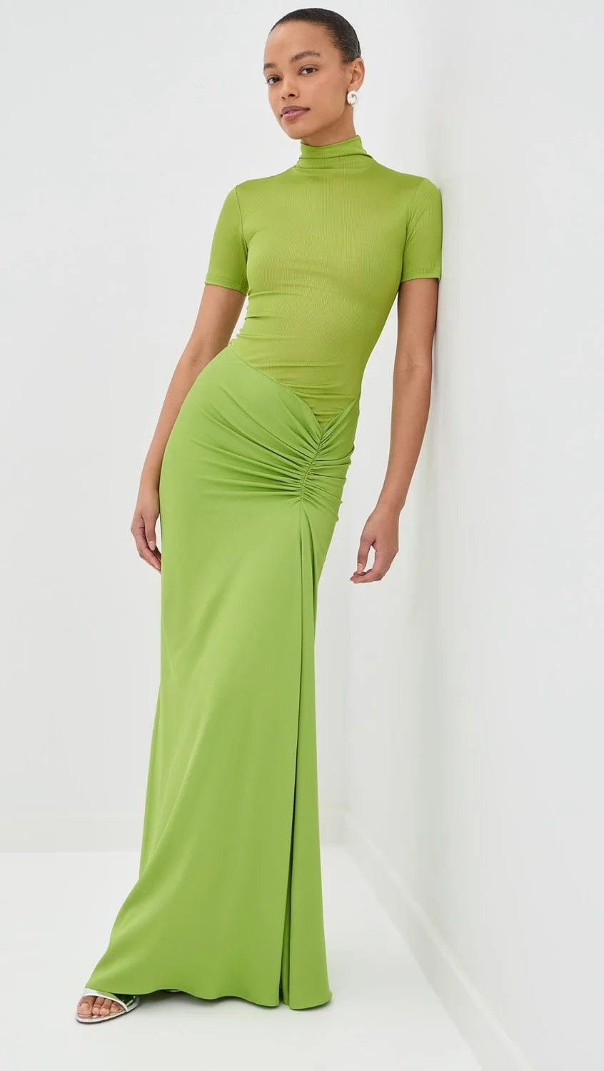  green ruched maxi dress