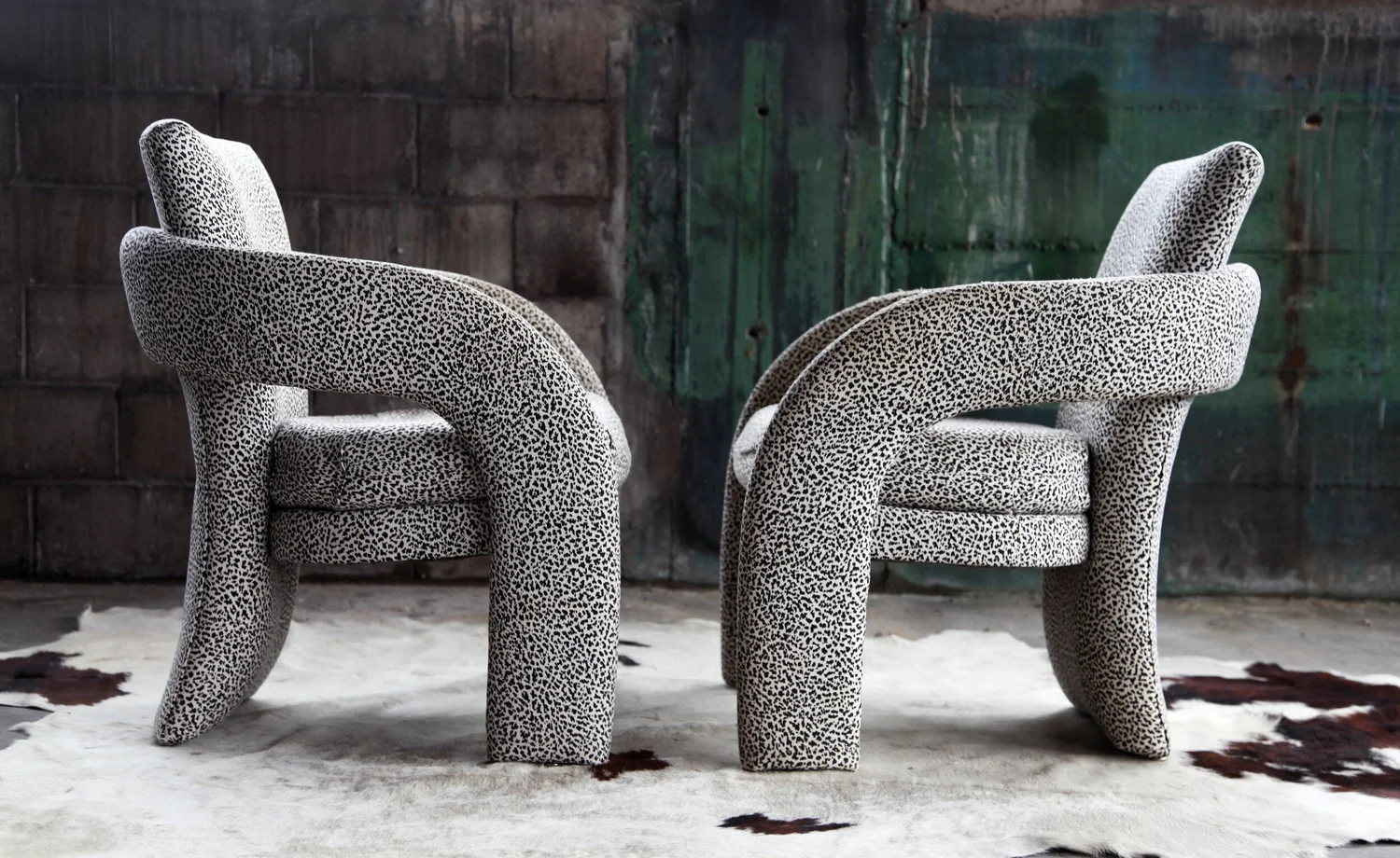 Postmodern Parsons Upholstered Lounge Chairs - a Pair