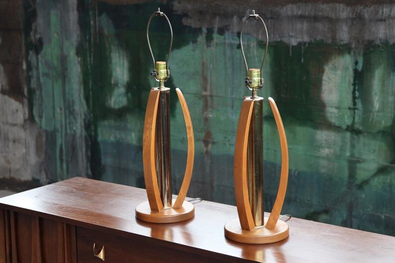 Mid Century Bentwood and Brass Table Lamps - a Pair — Catch My Drift
