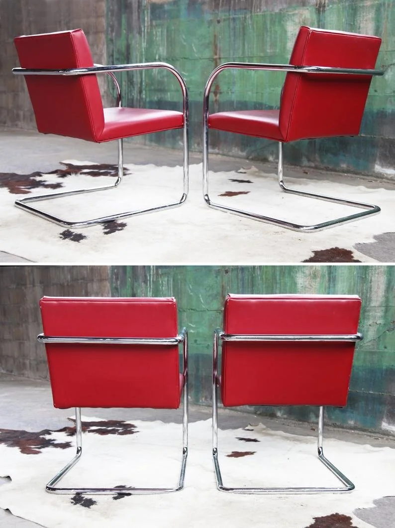 2 Thonet Mid Mod Mies Van Der Rohe Chrome Brno Accent Chairs.