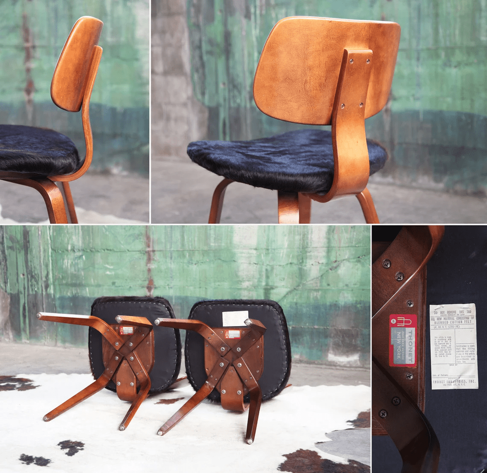 1950s Mid Century Cow Hide Upholstered Bentwood Dining Accent