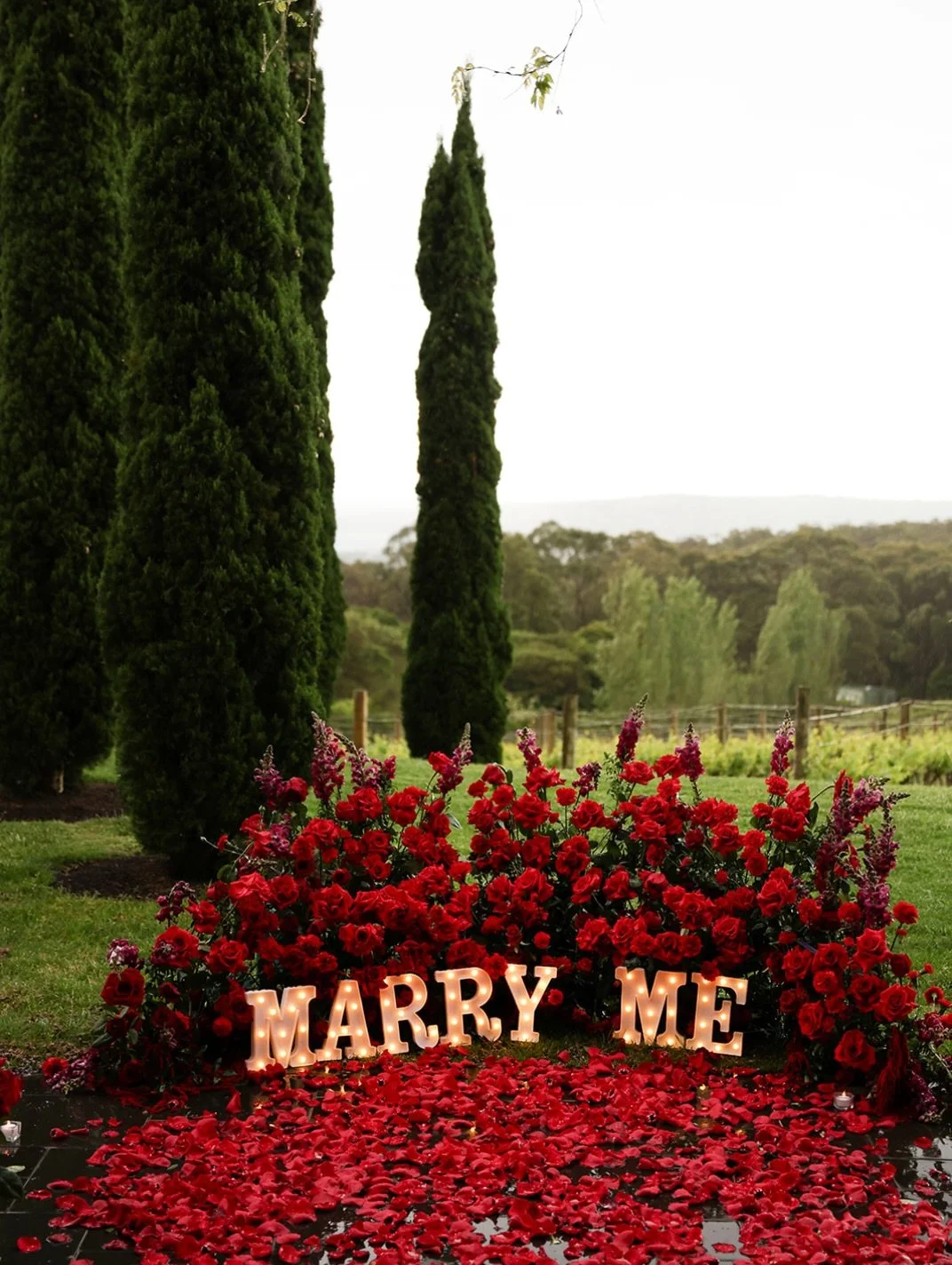 Our custom Floral Halo, created entirely with fresh florals. Every detail designed to make this moment extra special.

Unfortunately, this venue no longer accommodates our proposal styling packages, but we can still help capture your special moment w