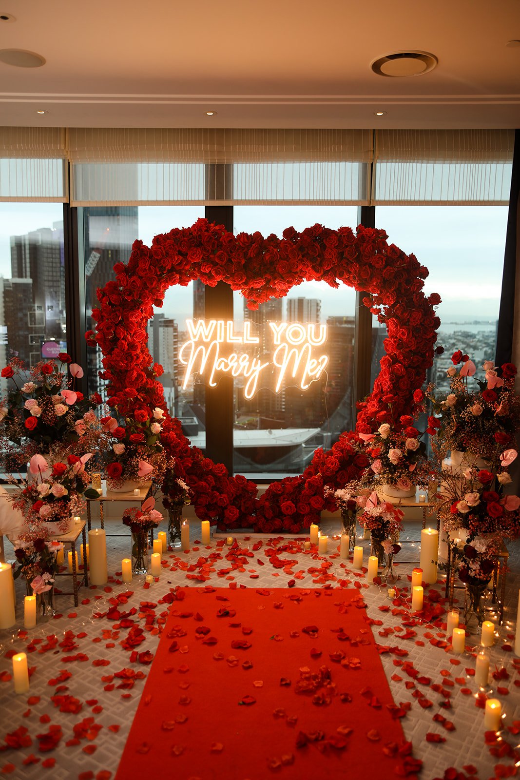 Luxury proposal setup Melbourne CBD rooftop and hotels