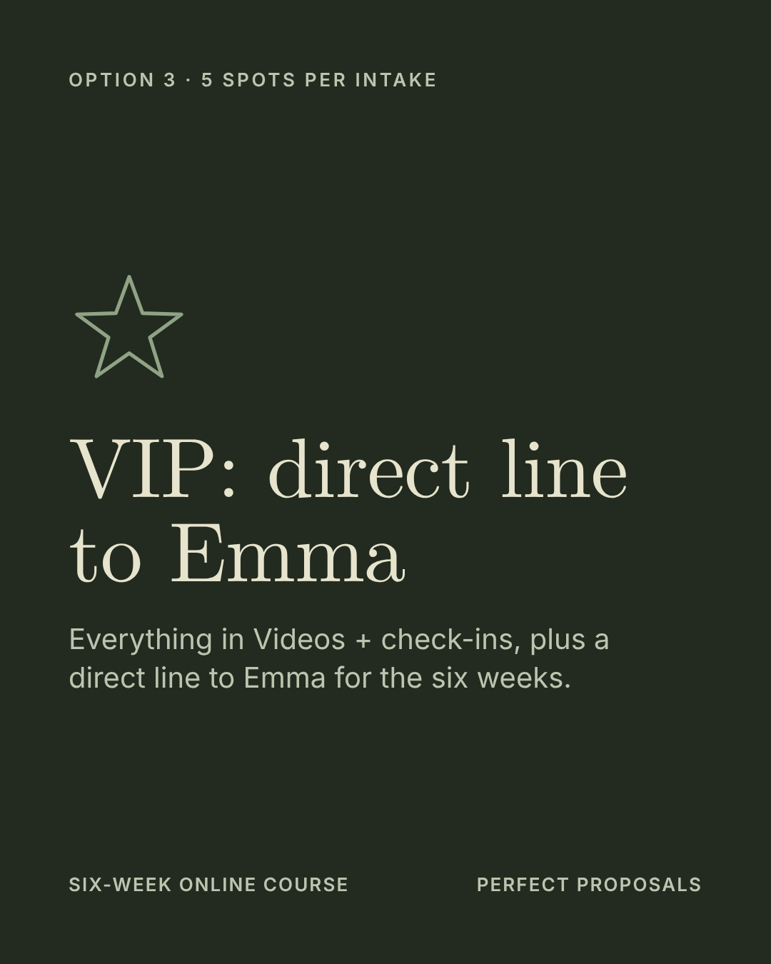 VIP option: direct line to Emma for the six weeks, limited to 5 spots per intake