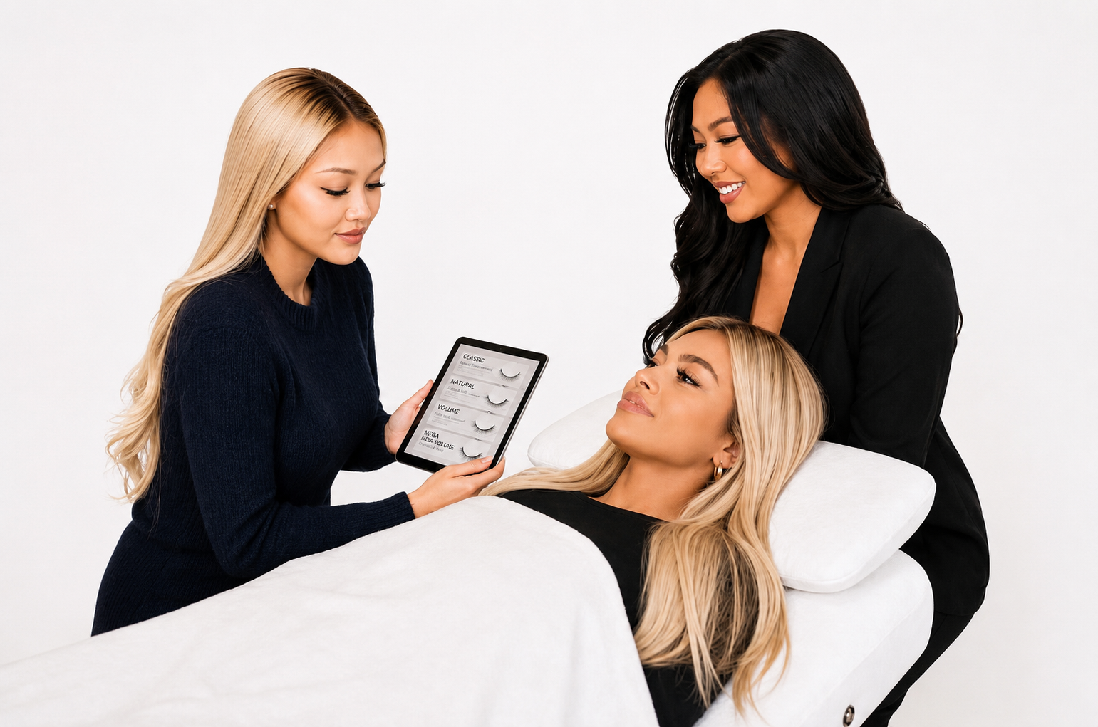 Los Angeles eyelash extension artists having consultation with client at Tenderoni Lashes.