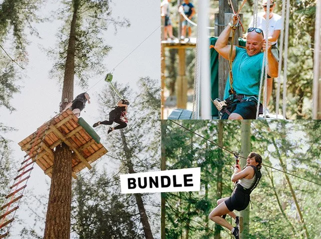 Triple Play Bundle featuring ziplining, adventure courses, and 40ft free fall what's to fear jump.