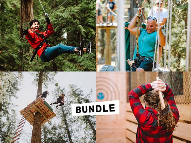 Do it all deal featuring 40ft free fall jump, ziplining, axe throwing, and adventure ropes courses.