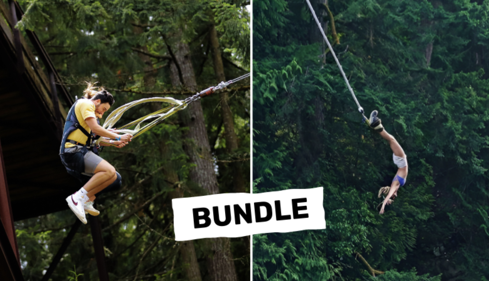 The Bridge Bundle displaying images of two guests on the Primal Swing, as well as a girl bungy jumping.