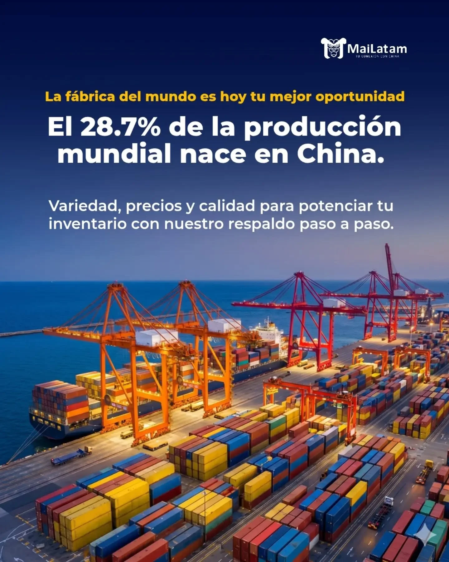 El motor productivo del mundo est&aacute; en China, y esa es tu mayor ventaja competitiva. 

​Queremos ser tu socio estrat&eacute;gico para  que formes parte de los grandes importadores  que deciden hacer negocios con el gigante asi&aacute;tico. 

No