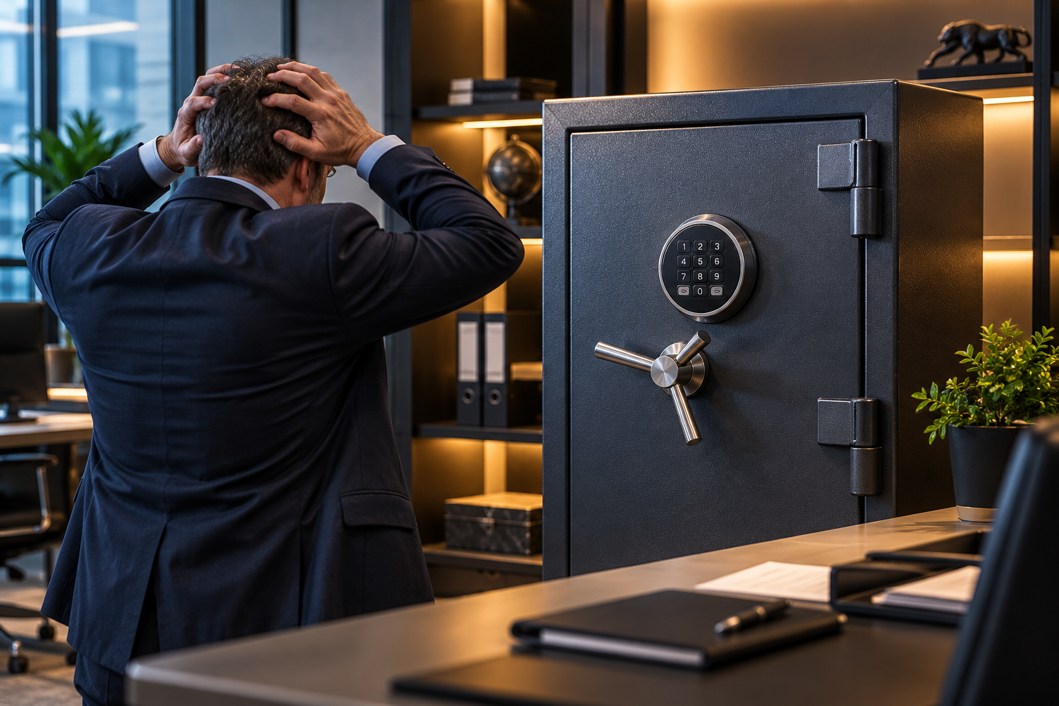 Commercial Safe Locksmith Safbeusters  a customer in a bank has lost the keys , called Safebusters who opened the Safe and changed the key pad
