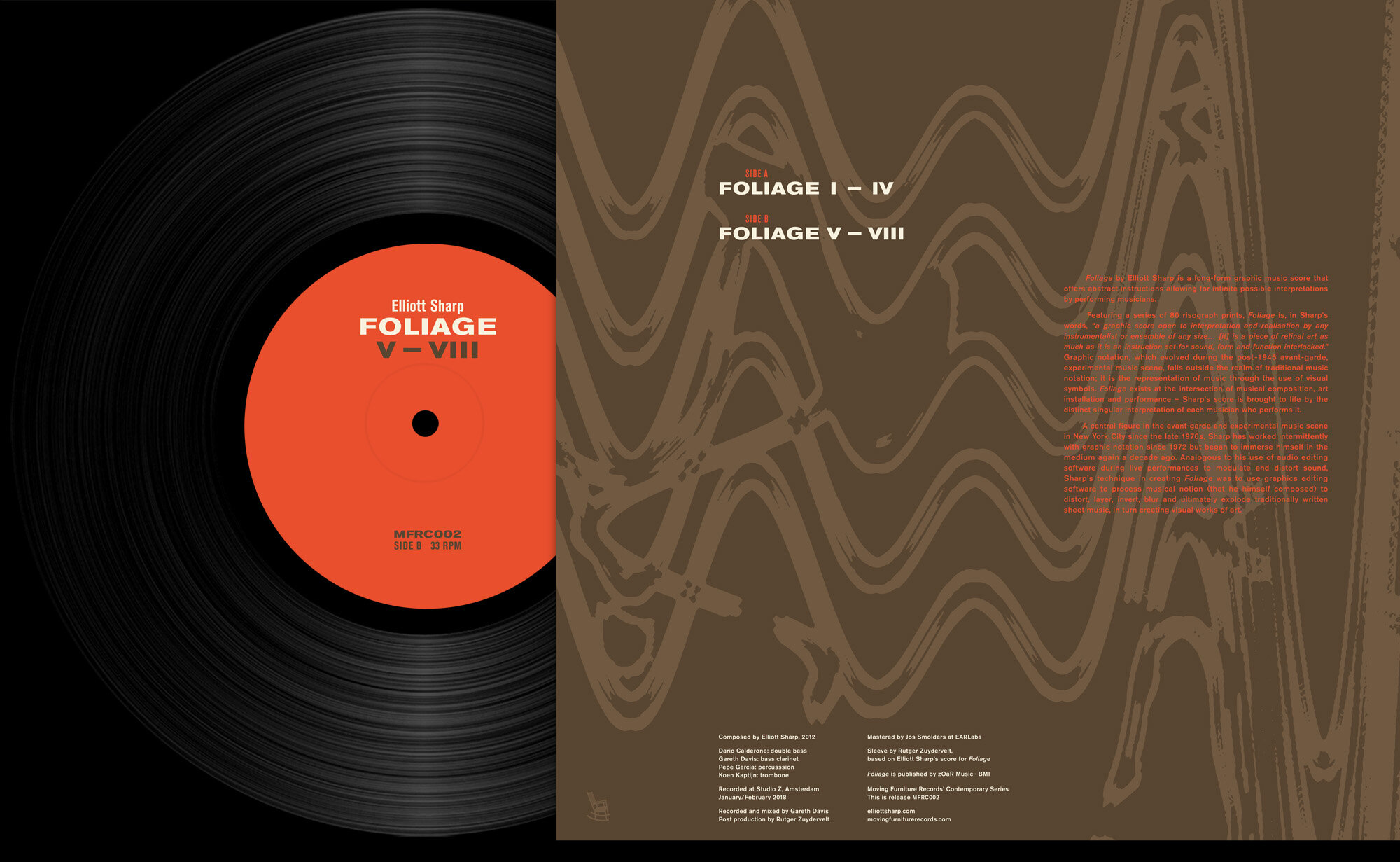  lp front cover  Based on graphic scores by Elliot Sharp – Elliot Sharp Foliage Moving Furniture Records, 2020 