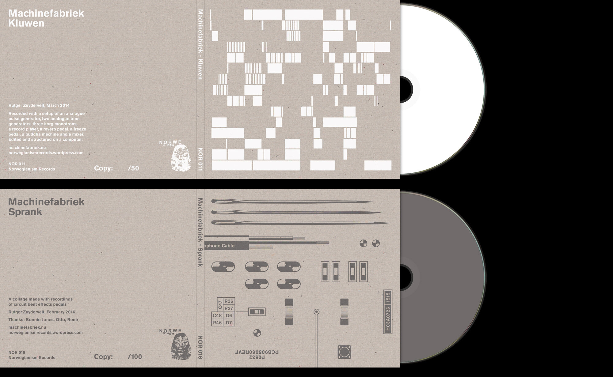  cd sleeves – Machinefabriek Kluwen / Sprank Norwegianism, 2014/2016 