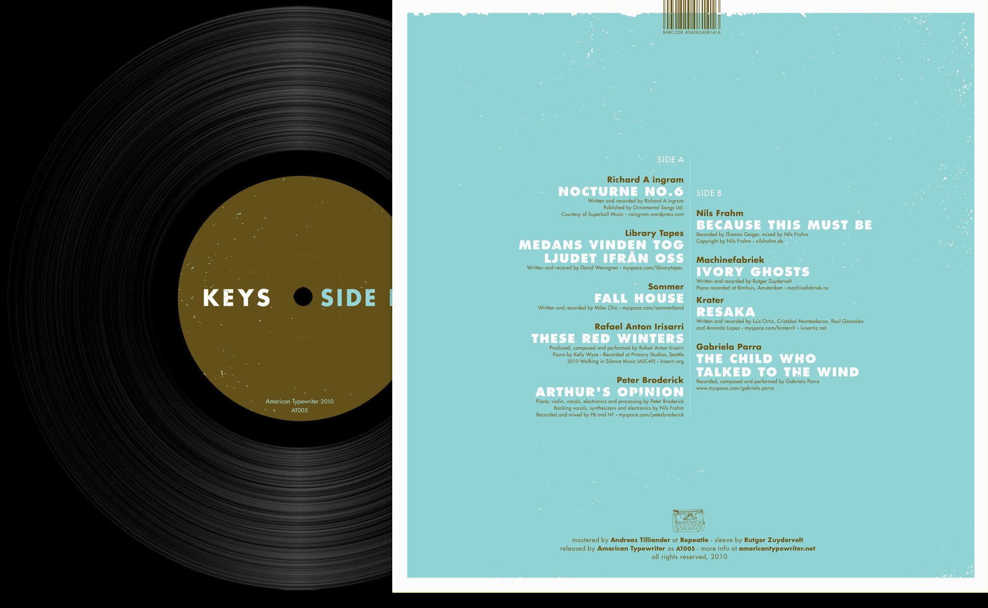  lp back cover – Keys compilation American Typewriter, 2010 