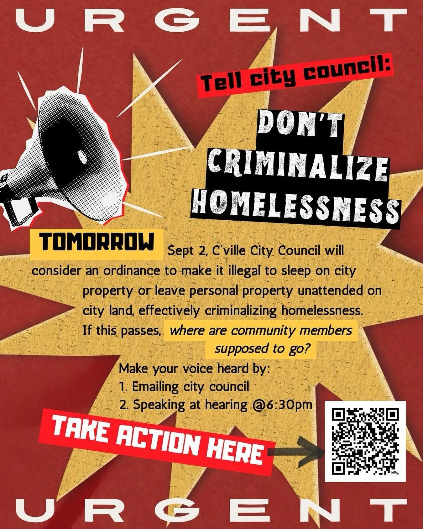On Tuesday, September 2 (tomorrow!), Charlottesville City Council will consider an ordinance that would make it illegal to sleep on city property or to leave personal property unattended on city land. This a blatant and unacceptable attempt to crimin