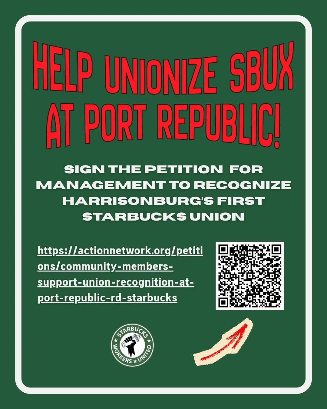 In the midst of Starbucks&rsquo; biggest strike to date, we&rsquo;re so proud to share that Harrisonburg&rsquo;s own Port Republic Starbucks is UNIONIZING! Sign the petition to support this shop! 

Starbucks CEOs made millions this year while workers