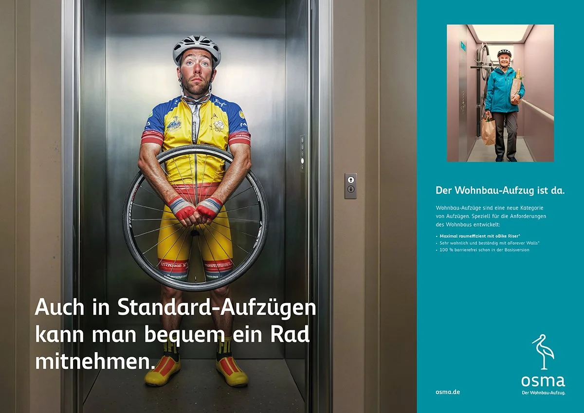 Even standard elevators fit a wheel. ** "Ein Rad” (a wheel) means the same as “ein Fahrrad" (a bicycle) in German – which is why it’s funny.