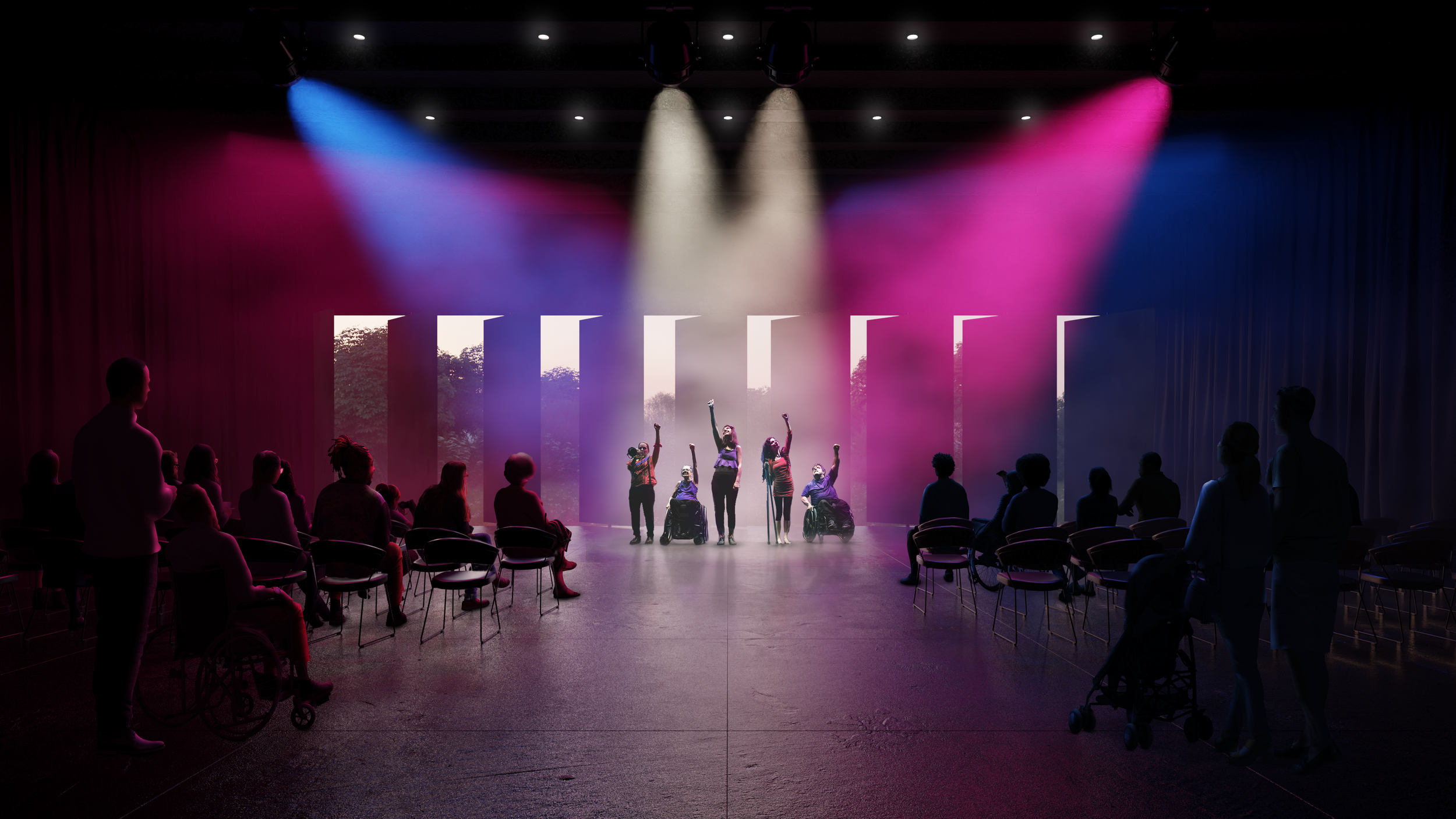 Performance hall render for the Propeller Dance Feasibility Study developed by SOCA
