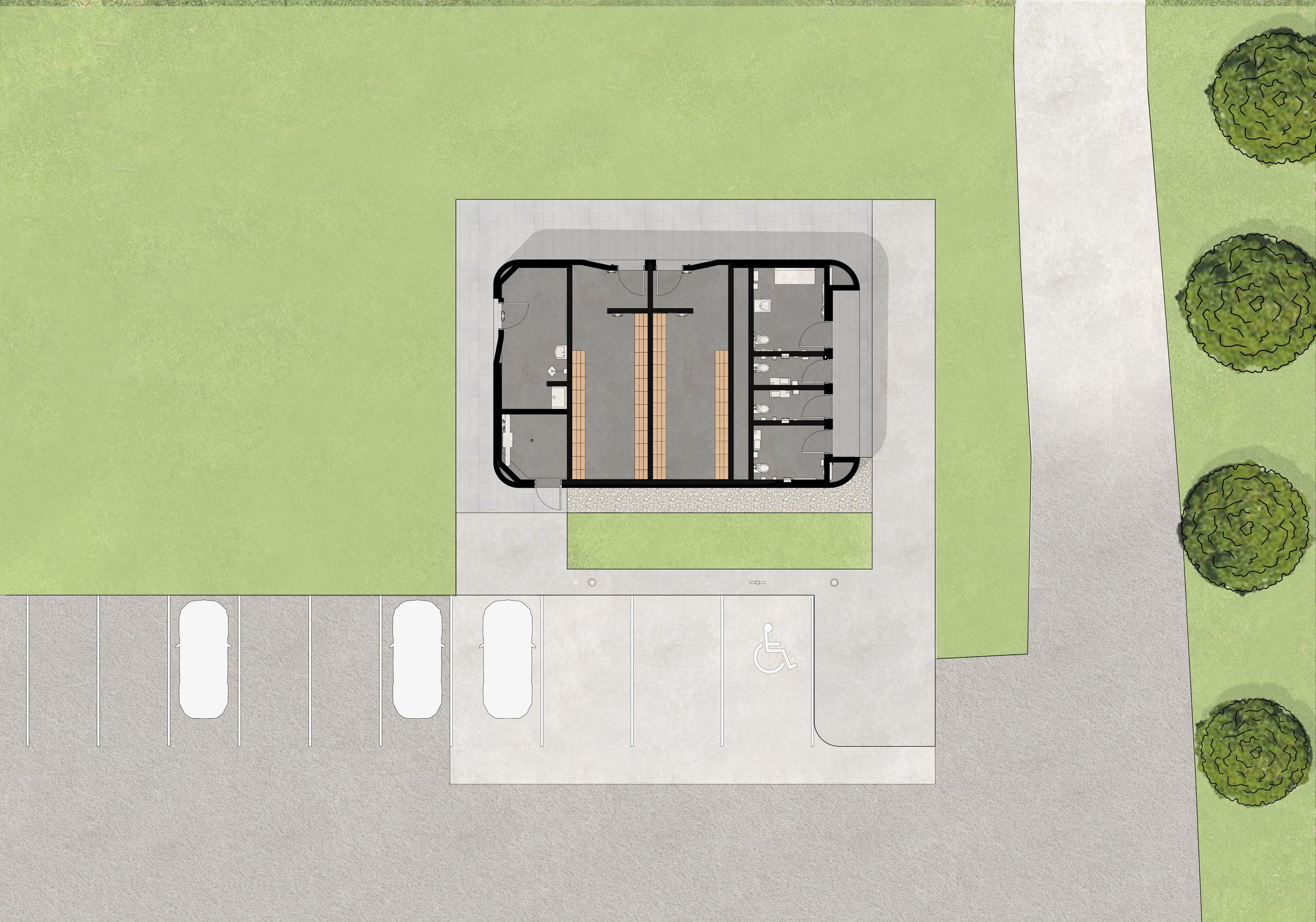 Plan drawing of Fisher Field Soccer Clubhouse designed by SOCA