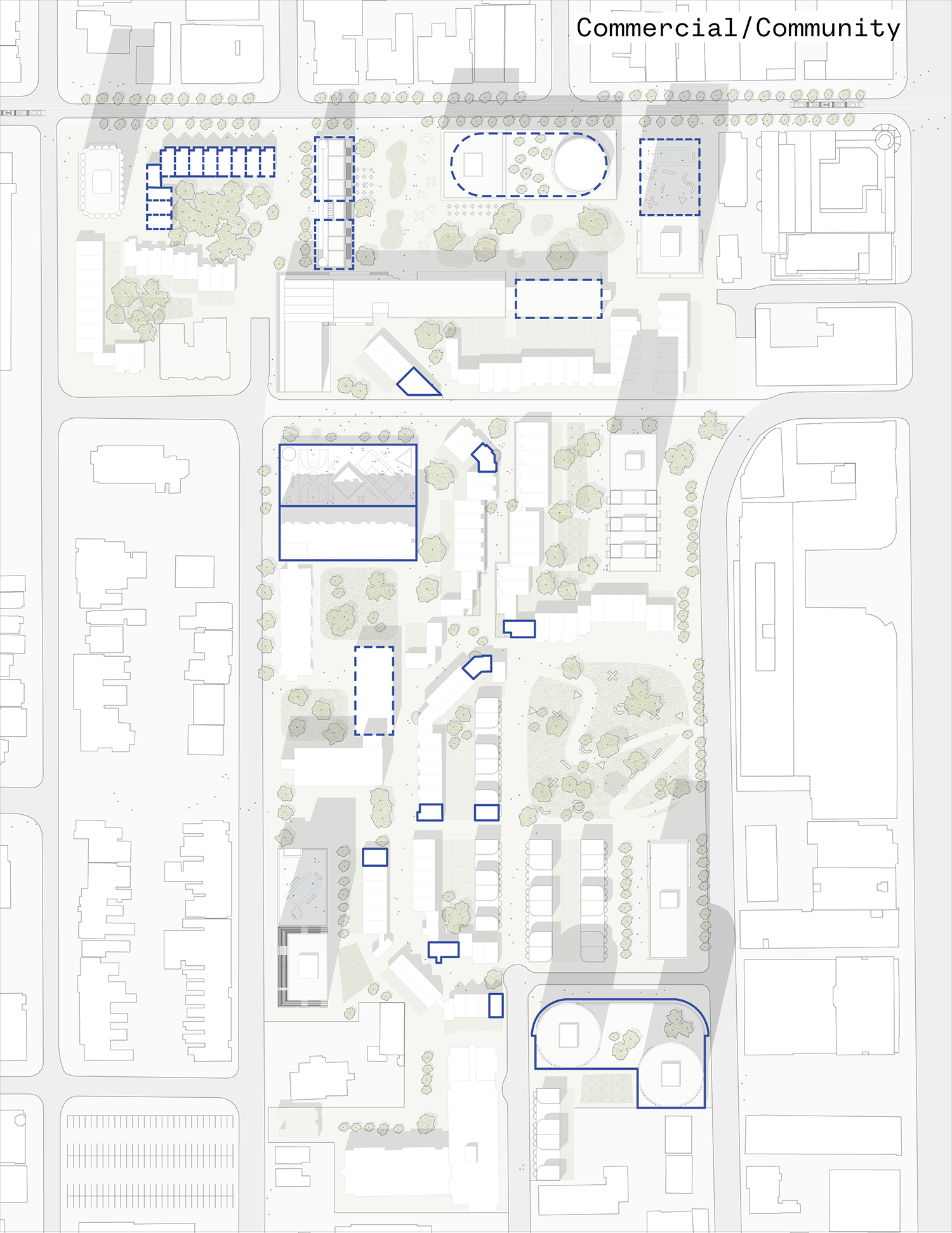 Plan of community spaces for the Alexandra Park Master Plan designed by SOCA