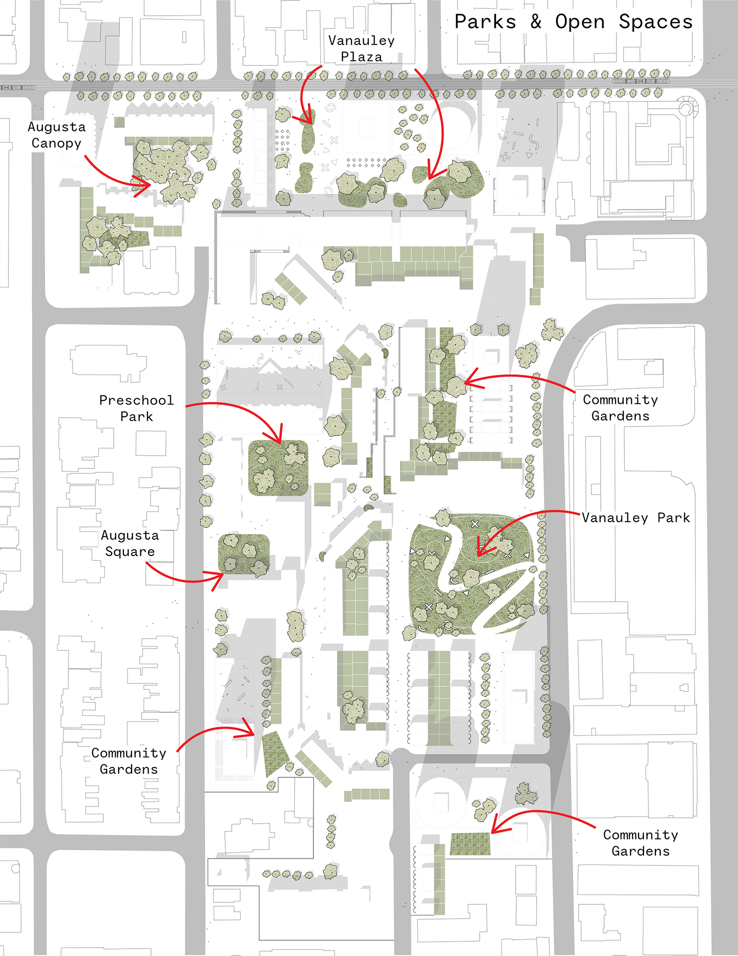 Plan of public parks for the Alexandra Park Master Plan designed by SOCA