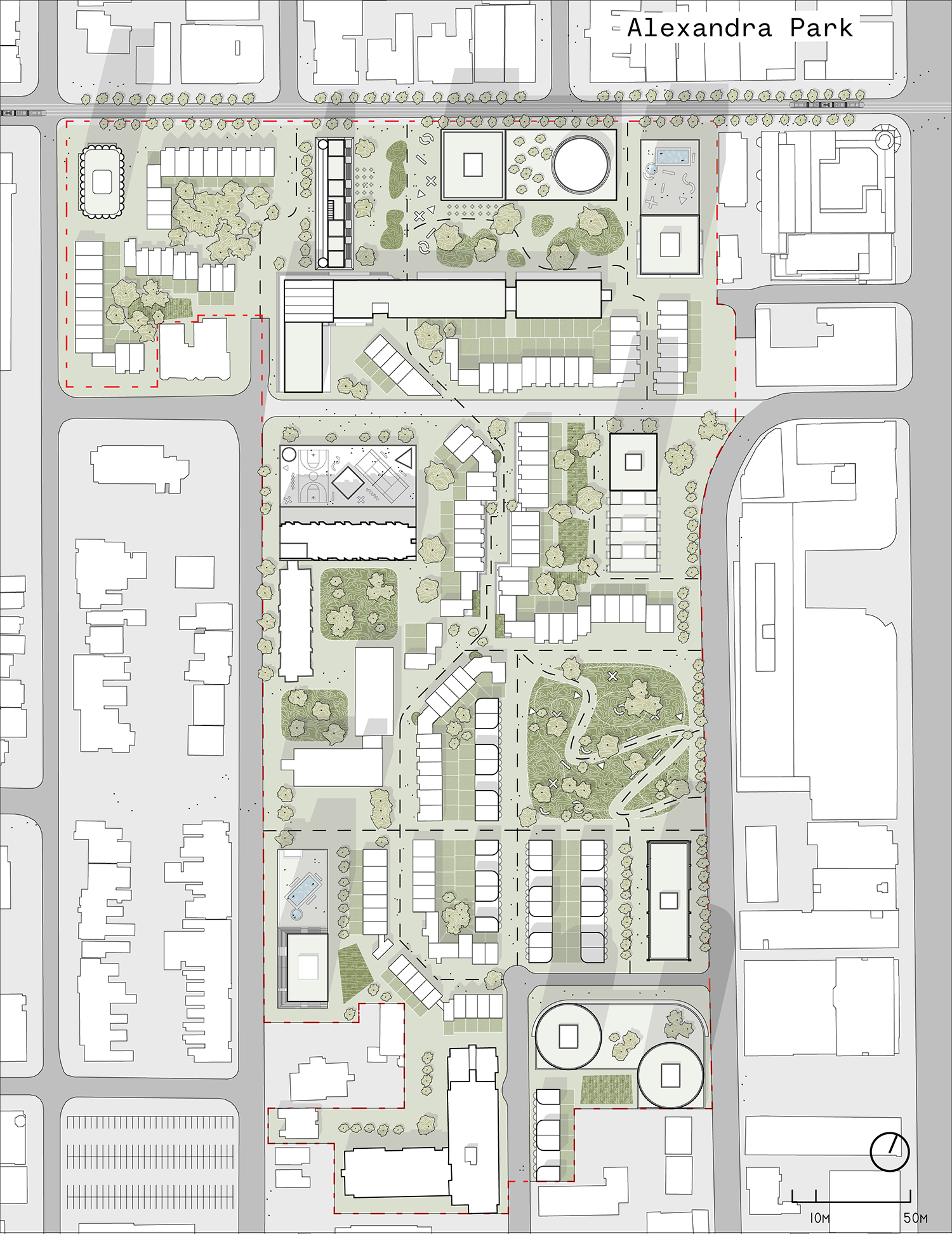 Plan of proposal for the Alexandra Park Master Plan designed by SOCA