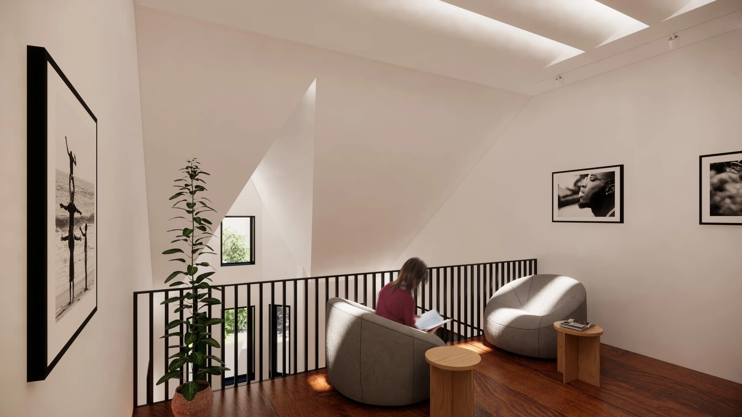 Upper mezzanine render of the Band Gallery and Cultural Centre designed by SOCA