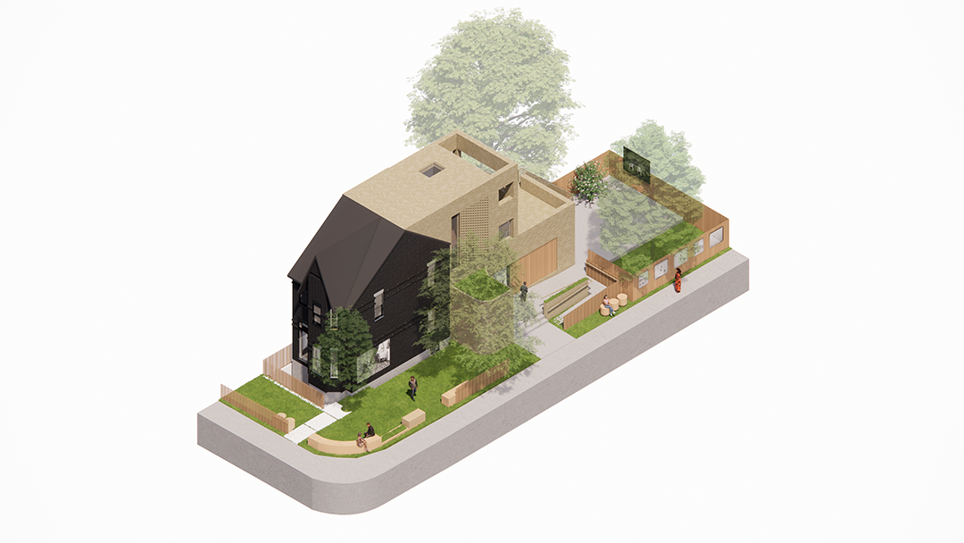 Axonometric render of the Band Gallery and Cultural Centre designed by SOCA