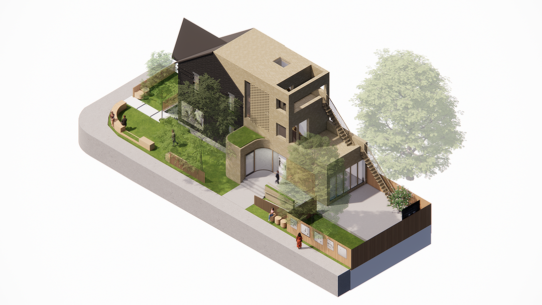 Axonometric render of the Band Gallery and Cultural Centre designed by SOCA