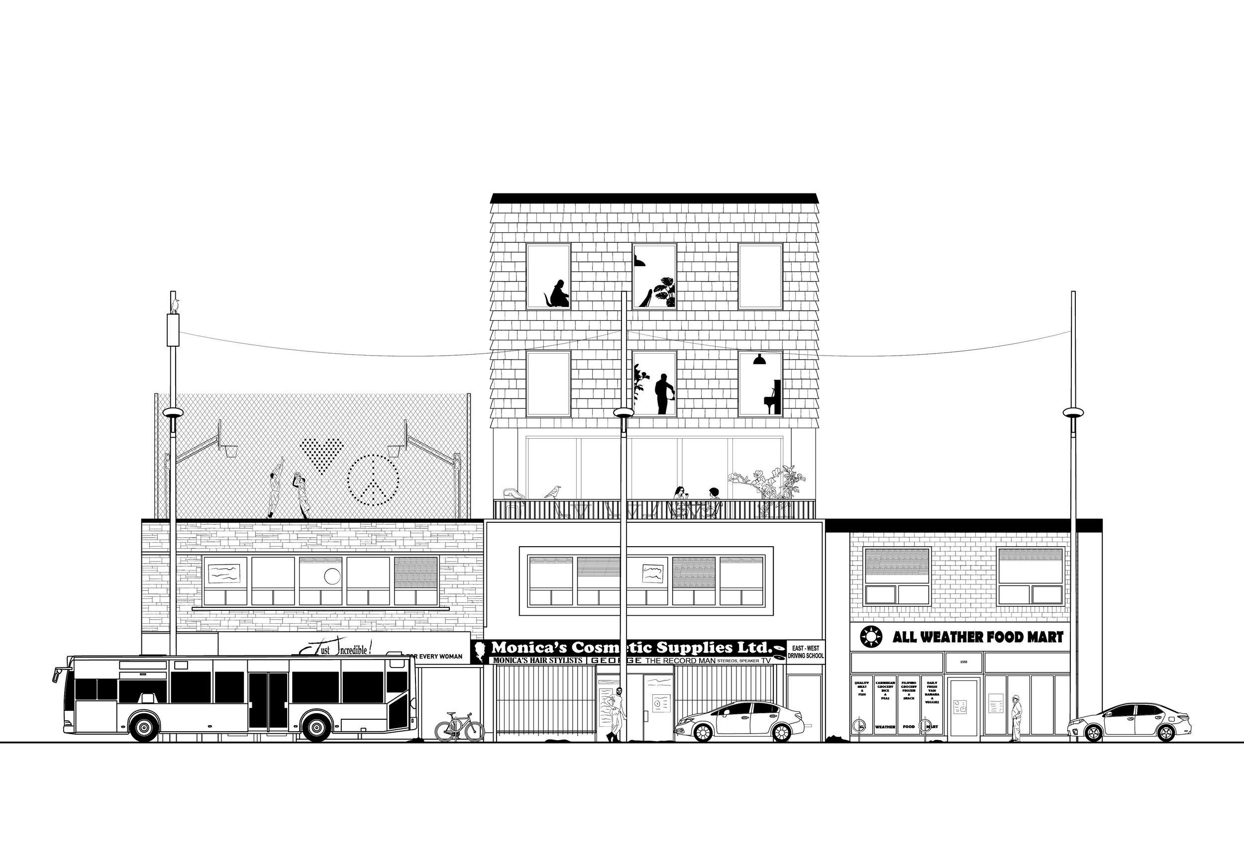 Mid-rise elevation drawing for the AAHA Venice Biennale 2023 designed by SOCA