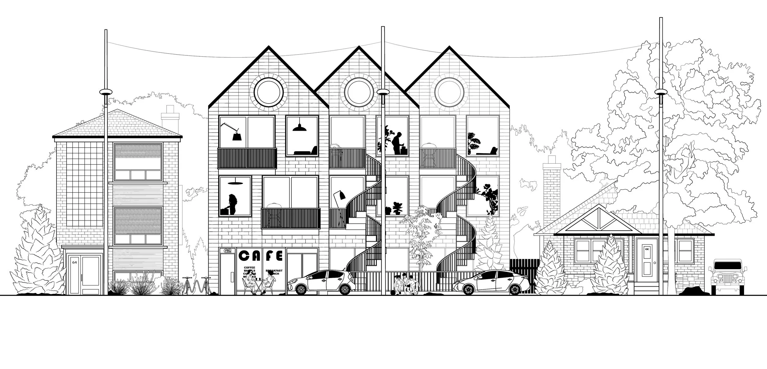 Mixed-use apartment block elevation for the AAHA Venice Biennale 2023 designed by SOCA