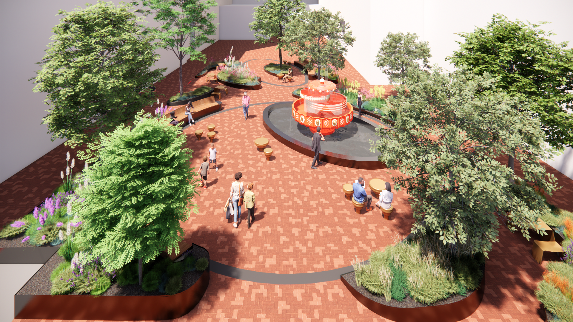 Parkette render of the King Street Fountain proposal designed by SOCA and Curtis (Talwst) Santiago