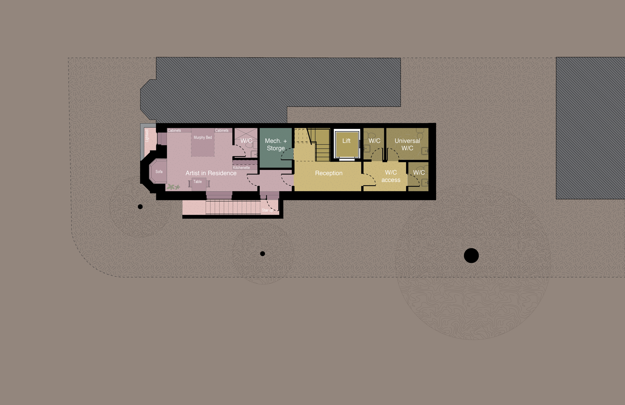 Basement plan of the Band Gallery and Cultural Centre designed by SOCA