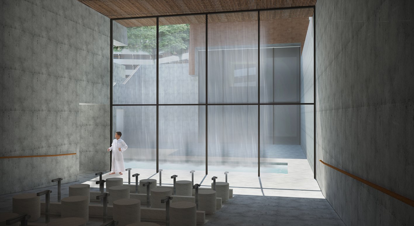 Ablution space render of the Submerged Mosque proposal designed by SOCA