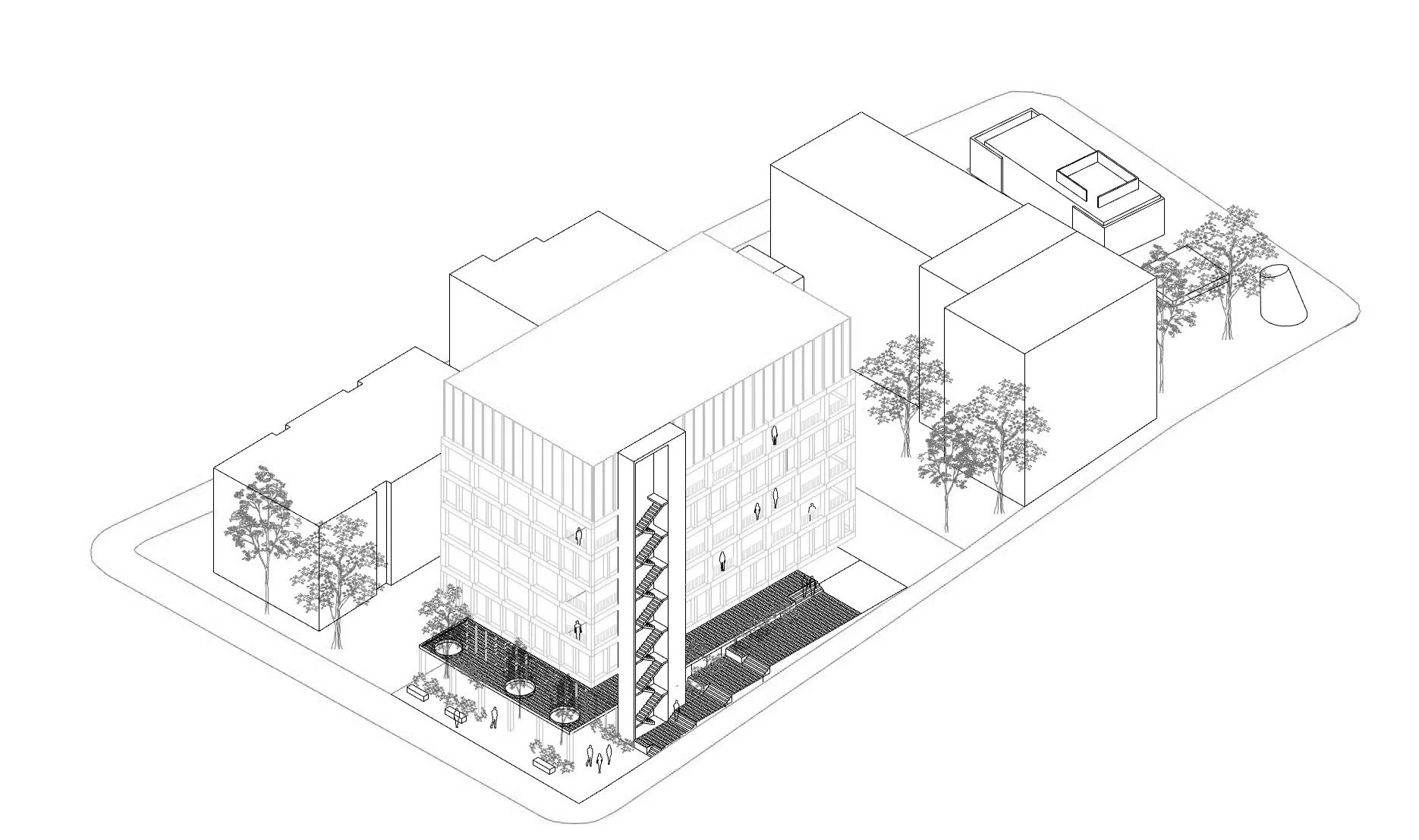 Massing exploration for the NCC-CCAD Community Centre and Housing study developed by SOCA and an option studio at McGill University