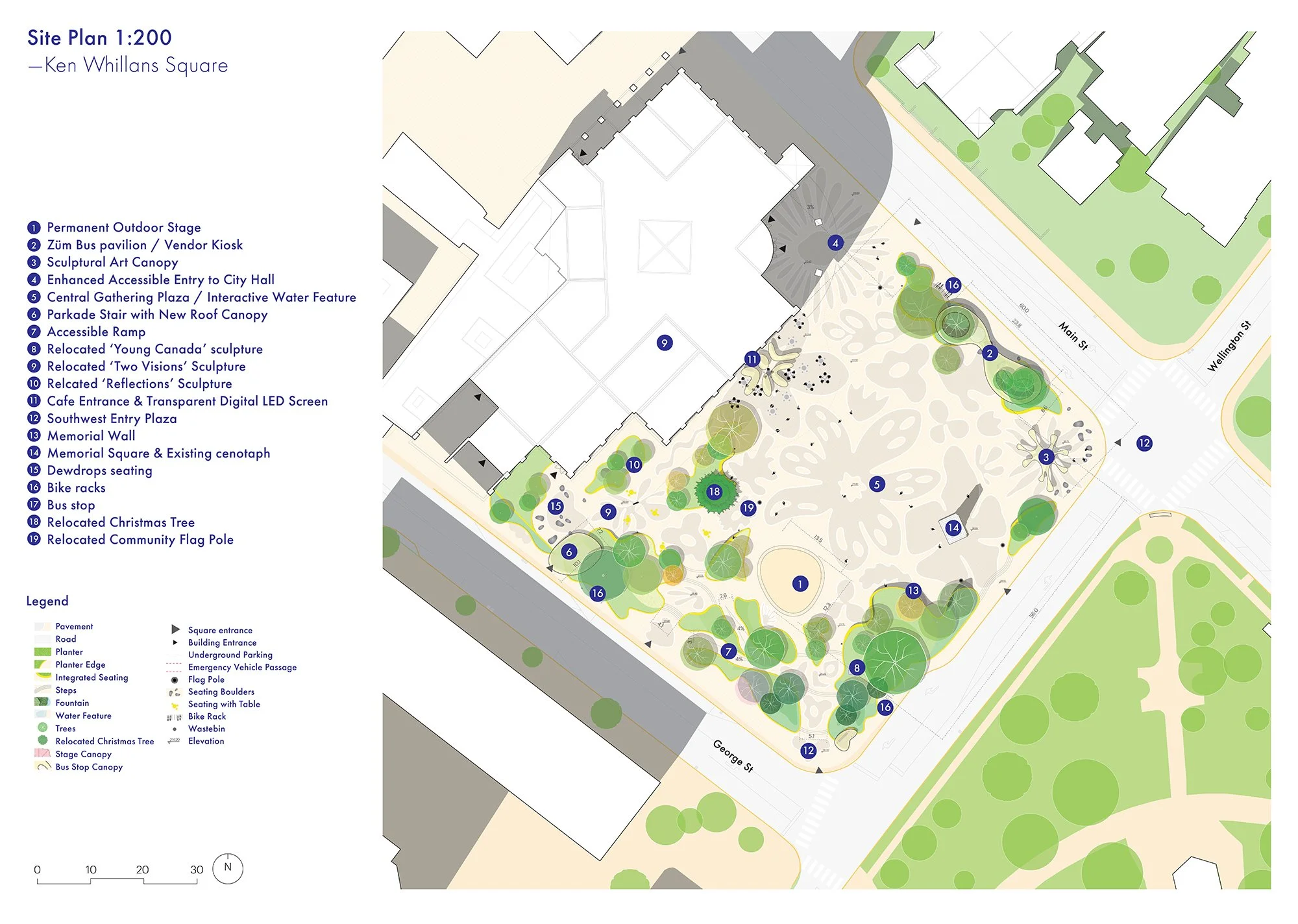Site plan of Ken Whillans and Garden Squares Design Competition designed by SOCA and MVRDV