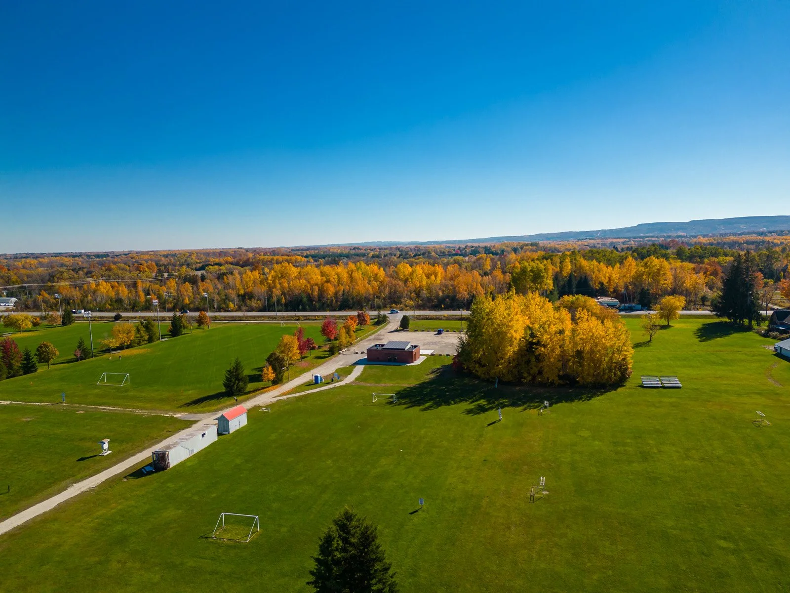 Aerial view of Fisher Field Soccer Clubhouse designed by SOCA