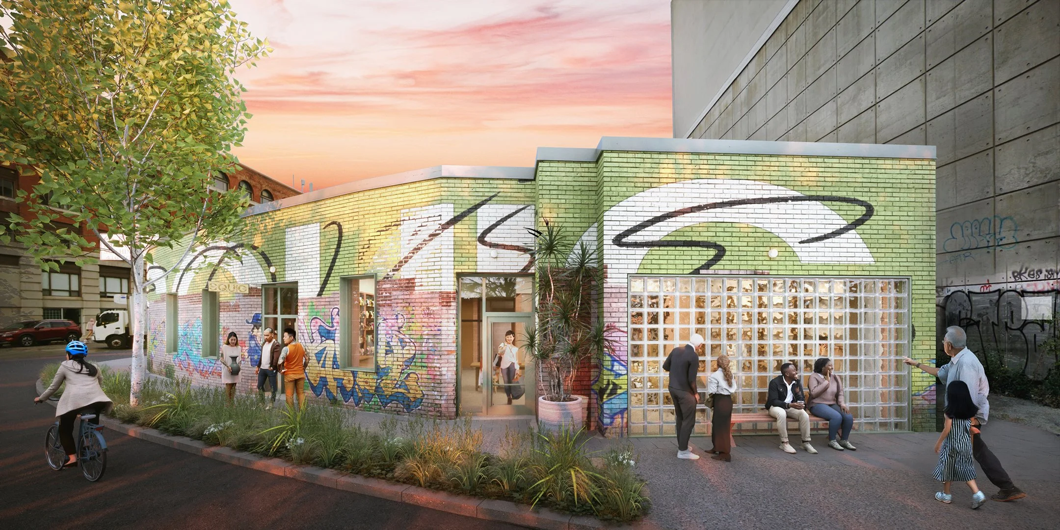 Exterior render of Squig Space designed by SOCA and WXY Architecture