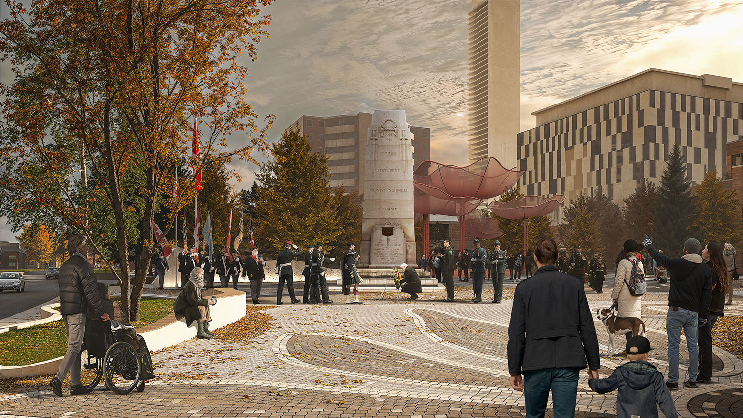 Render of floral sculptures for Ken Whillans and Garden Square Design Competition designed by SOCA and MVRDV